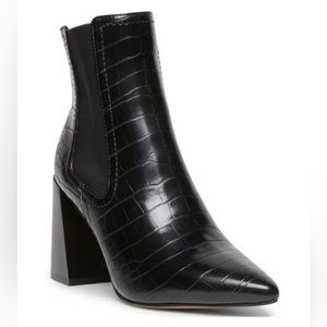 Steven by Steve Madden Nico Chelsea Boot with Flared Heel, Black Croc, Size 6.5